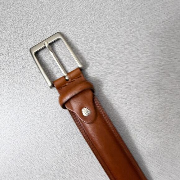 Columbus Leather Belt Mens Size Large Silver Buckle 1.5in Made in Italy Stitched - Picture 3 of 8